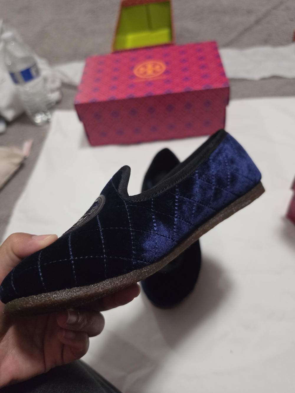 Tory Burch Velvet Quilted Navy Blue Women’s Slip-On Loafers Size 8